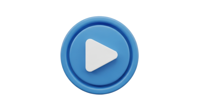 Isolated play button, round aqua blue media control, streaming service interface element