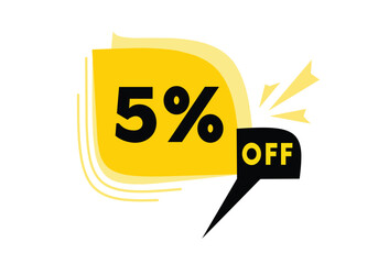 5 percent off sign design banner yellow colour, vector for savings, shopping. Graphic illustration. Eps 10 editable design.