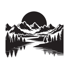 Mountain & River   Silhouettes art