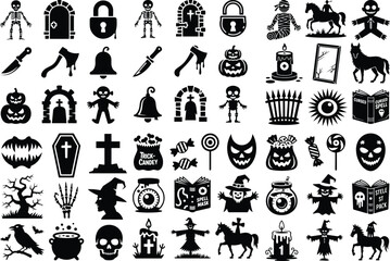 Halloween All Item Icon Silhouette Collection Spooky Halloween Icon Silhouette Set