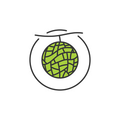 Green melon with netted texture and curved accents, ideal for summer harvest branding, fresh market signage, or tropical food packaging. Cool, juicy, and naturally crisp