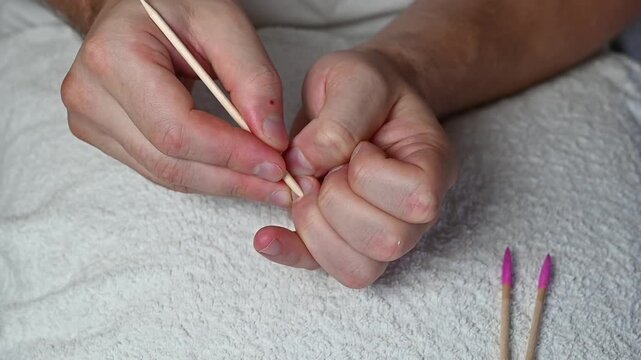 Man Manicure &ndash; Pushing Back Cuticles with Wooden Cuticle Pusher