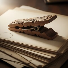 Vintage Wooden Letter Clip on Papers.