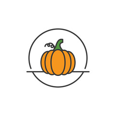 Pumpkin symbol with bold orange curves and curling vine, perfect for seasonal recipes, garden-fresh branding, or plant-based packaging. Cozy, earthy, and nutrient-rich