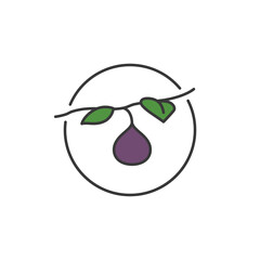 Purple fig emblem with leafy branch and clean lines, ideal for organic food labels, garden-inspired branding, or Mediterranean produce themes. Lush, earthy, and fiber-rich
