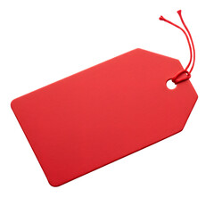 Red gift tag with string on a white background for Christmas  