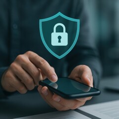 Secure Digital Communication Concept with Mobile Device and Lock Icon Encompassing Cybersecurity Awareness