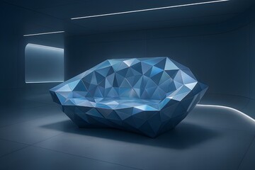 Diamond-Facet Sofa in Minimal Futuristic Lounge