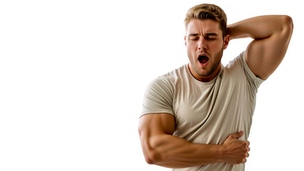 Yawning Muscular Man In Bright Bedroom