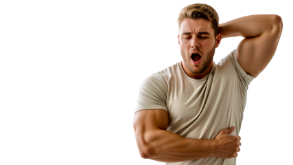 Yawning Muscular Man In Bright Bedroom
