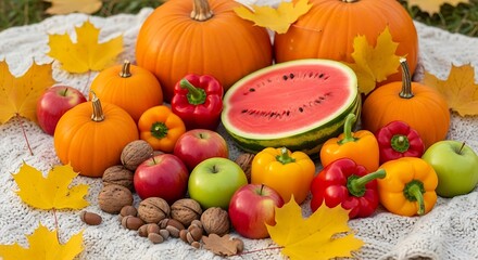 Autumn Harvest Fruits and Vegetables.