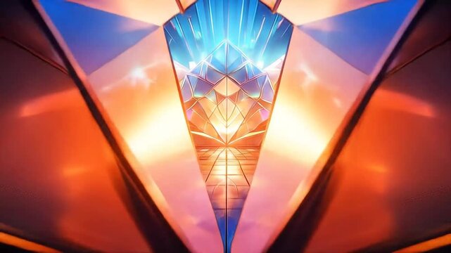 Abstract Geometric Crystal Formation with Vibrant Light Reflections.