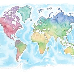 World Map with Watercolor Effect.