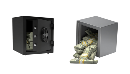 Pair of secure cash safes isolated on transparent background