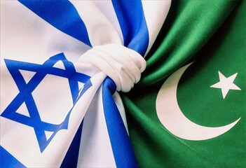 Israeli and Pakistani Flag Scarves Knotted Together Soft Textile Light Unity and Friendship Theme