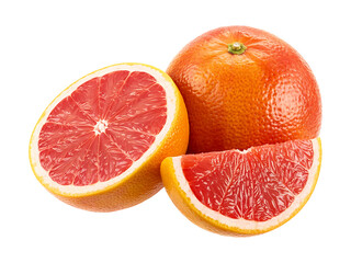 Fresh grapefruit slices and whole fruit isolated on transparent background