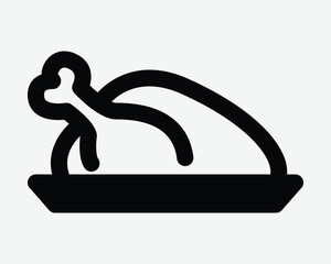 Whole Chicken On Dinner Plate Turkey Thanksgiving Food Feast Meat Celebration Christmas Holiday Season Roasted Poultry Dish Outline Line Icon Symbol