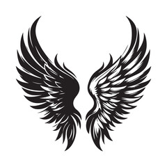 Fototapeta premium Vector art of black silhouette of an angel with spread wings isolated on white background 