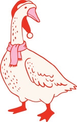 Christmas goose in Santa hat. Vintage hand-drawn vector illustration. © Marina Zlochin