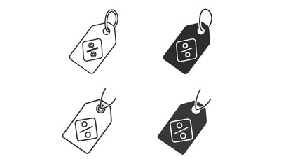 Set of Price Tag Icons with Percentage Symbol - Sale, Discount, Coupon, Shopping, and Offer Glyph and Outline Vector Collection for E-commerce and Retail