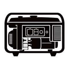 black and white silhouette of a power generator vector on a white background
