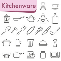 A set of kitchen utensil icons. For mobile apps, food blogs, and restaurant menu design.