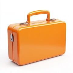 Bright orange medical kit case, rectangular,  with handles and clasps