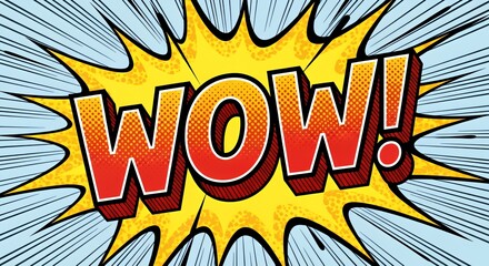 Bold Comic Style Wow Explosion with Bright Yellow and Red Colors for Attention Grabbing Marketing