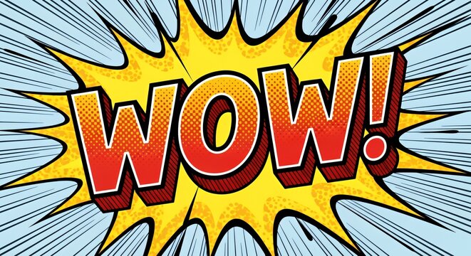 Bold Comic Style Wow Explosion with Bright Yellow and Red Colors for Attention Grabbing Marketing