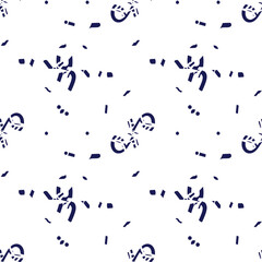 Obraz premium Abstract dark blue confetti and ribbon shapes seamless pattern. EPS Editable