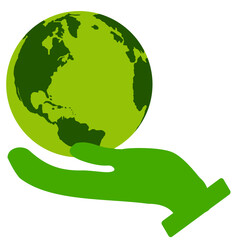 Green earth held gently in a caring hand