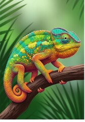 Obraz premium Vibrant Panther Chameleon Illustration on Branch