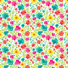 Bright Colorful Watercolor Ditsy Floral Seamless Pattern Illustration. EPS Editable