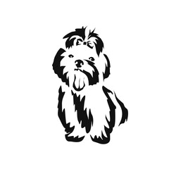 Vector drawing of a dog. Black and white gestalt design of a funny pet. Little doggy. Cute animal illustration. Postcard for International Dog Day	
