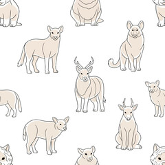 Cute wild animals seamless pattern with deer dingo and goat. EPS Editable