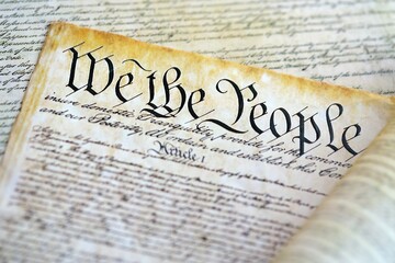 A parchment of the Constitution of the United States. We the people