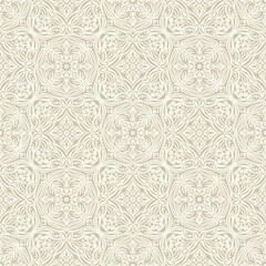 Elegant seamless ornamental damask pattern in a light beige color. EPS Editable