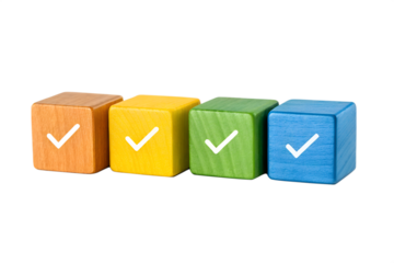 Four colorful checkmark blocks isolated on white background
