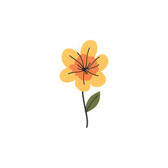 Fototapeta premium Simple watercolor yellow flower with green leaf isolated on white background