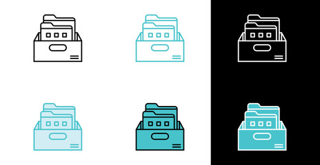 Document storage box with folders icon for archival and record keeping in line and fill style