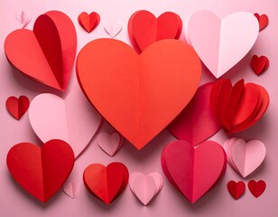 Paper hearts on a pink background