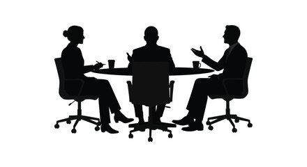 Business professionals meeting around a table in dark silhouette
