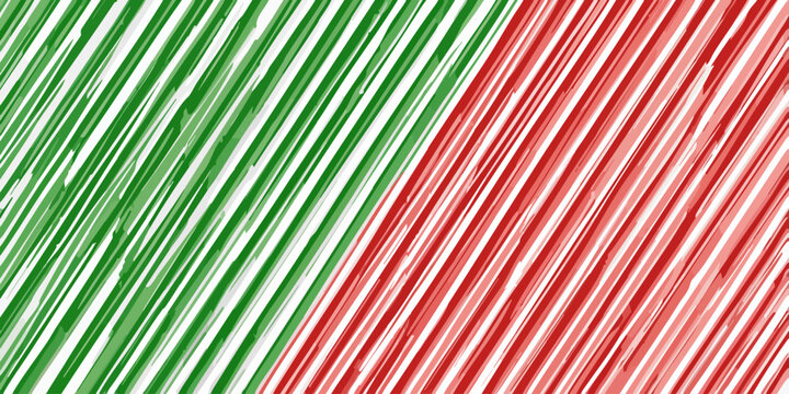 Green and red diagonal striped pattern with white