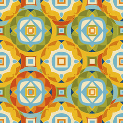 Vibrant Geometric Kaleidoscope Pattern with Circles and Squares. EPS Editable
