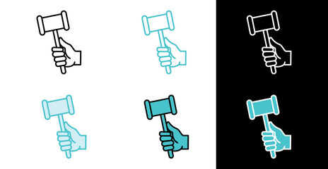Hand holding judge gavel icon for law and justice decision in line and fill style