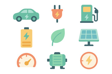 Eco-friendly energy icons: sustainable transportation and power solutions in modern design