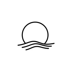 Minimalist line art of a sun rising over wavy water