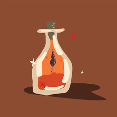 Magic potion bottle with glowing red liquid vector illustration