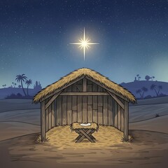 Christmas Nativity Scene in Stable.