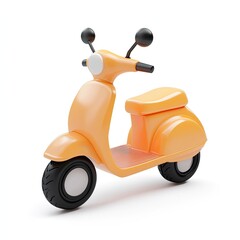 3D rendered, bright orange scooter, front view
